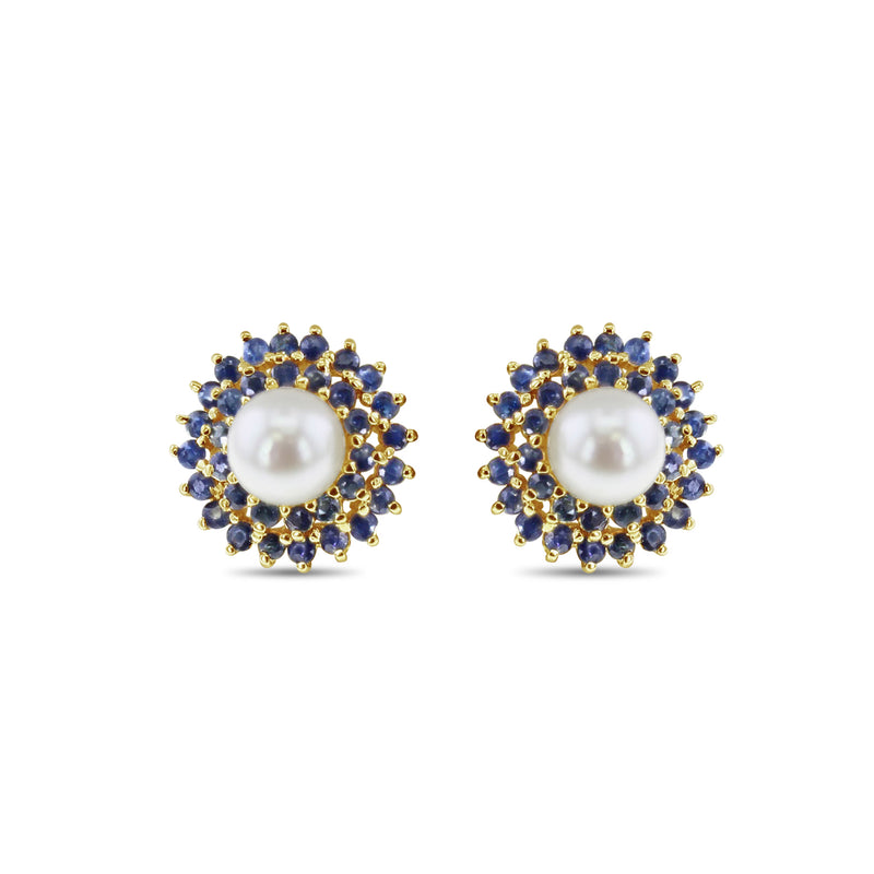Pendientes de zafiro y perla de agua dulce en oro amarillo de 14 k