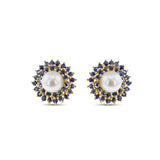 Freshwater Pearl Sapphire Earrings  14k Yellow Gold