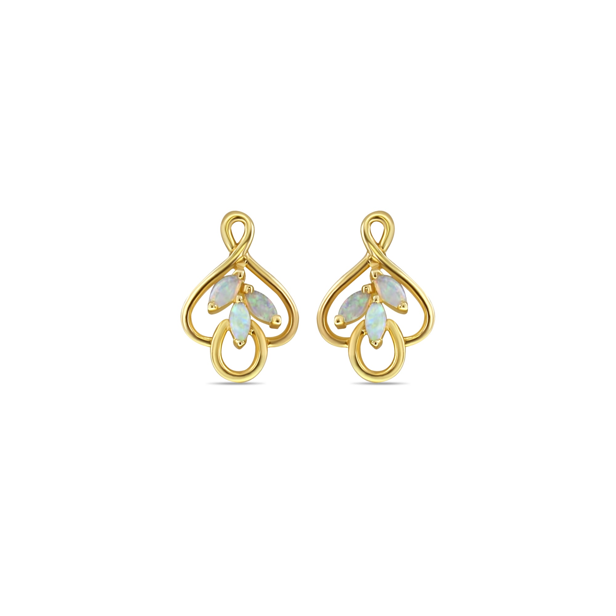 Marquise Opal Cluster Earrings 14k Yellow Gold