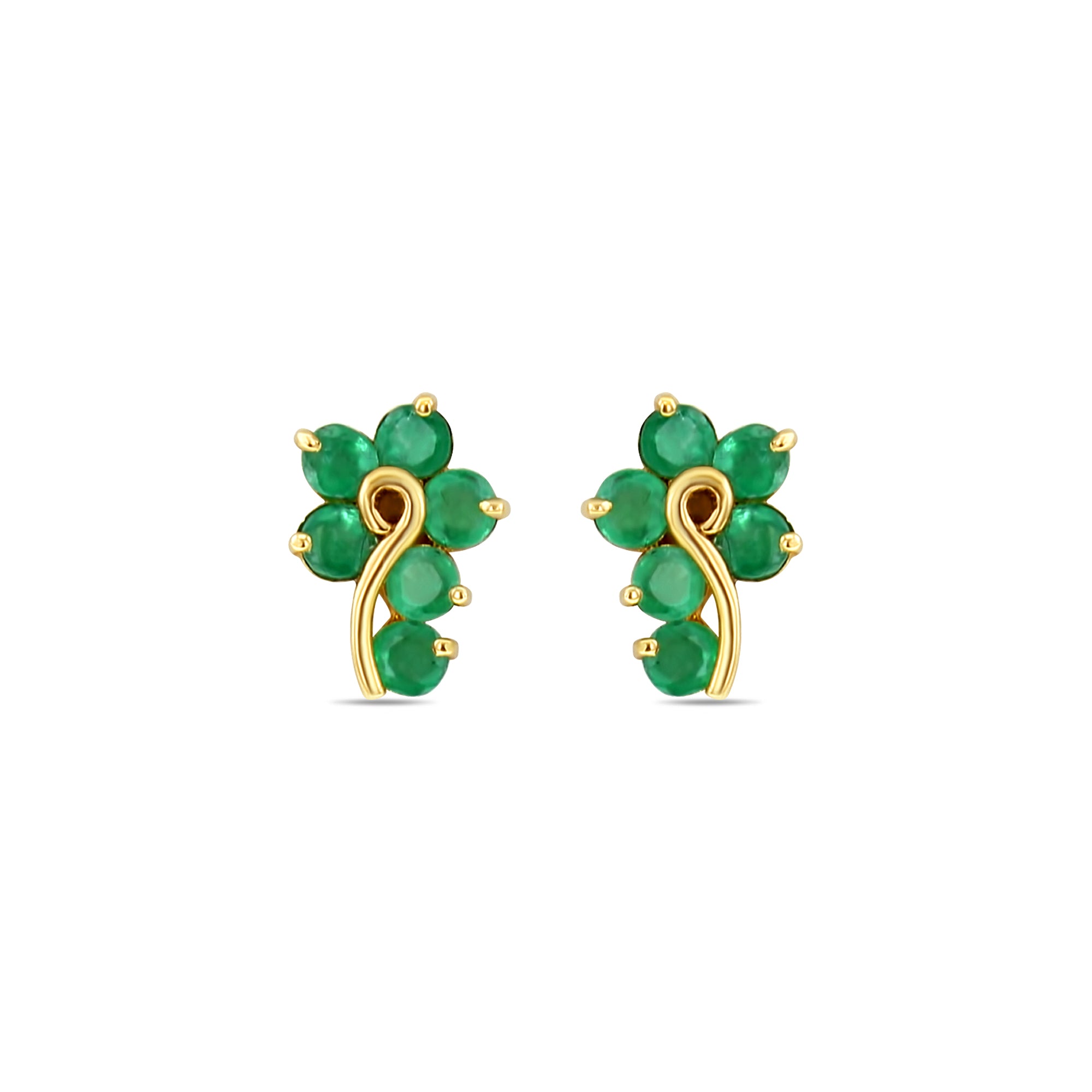 Question Mark Shaped Emerald Studs 14k Yellow Gold