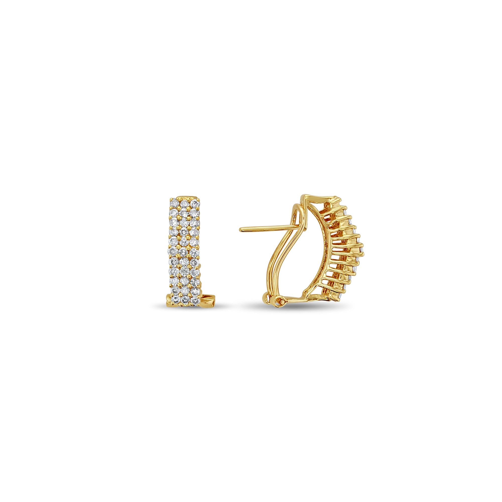 One Carat Three Row Diamond Latchback Earrings