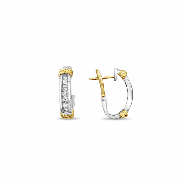 Channel Set Round Diamond Latchback Earrings .70cttw 14k Two-Toned Gold