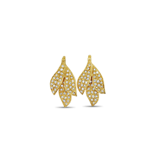 Pave Leaf Shaped Diamond Earrings