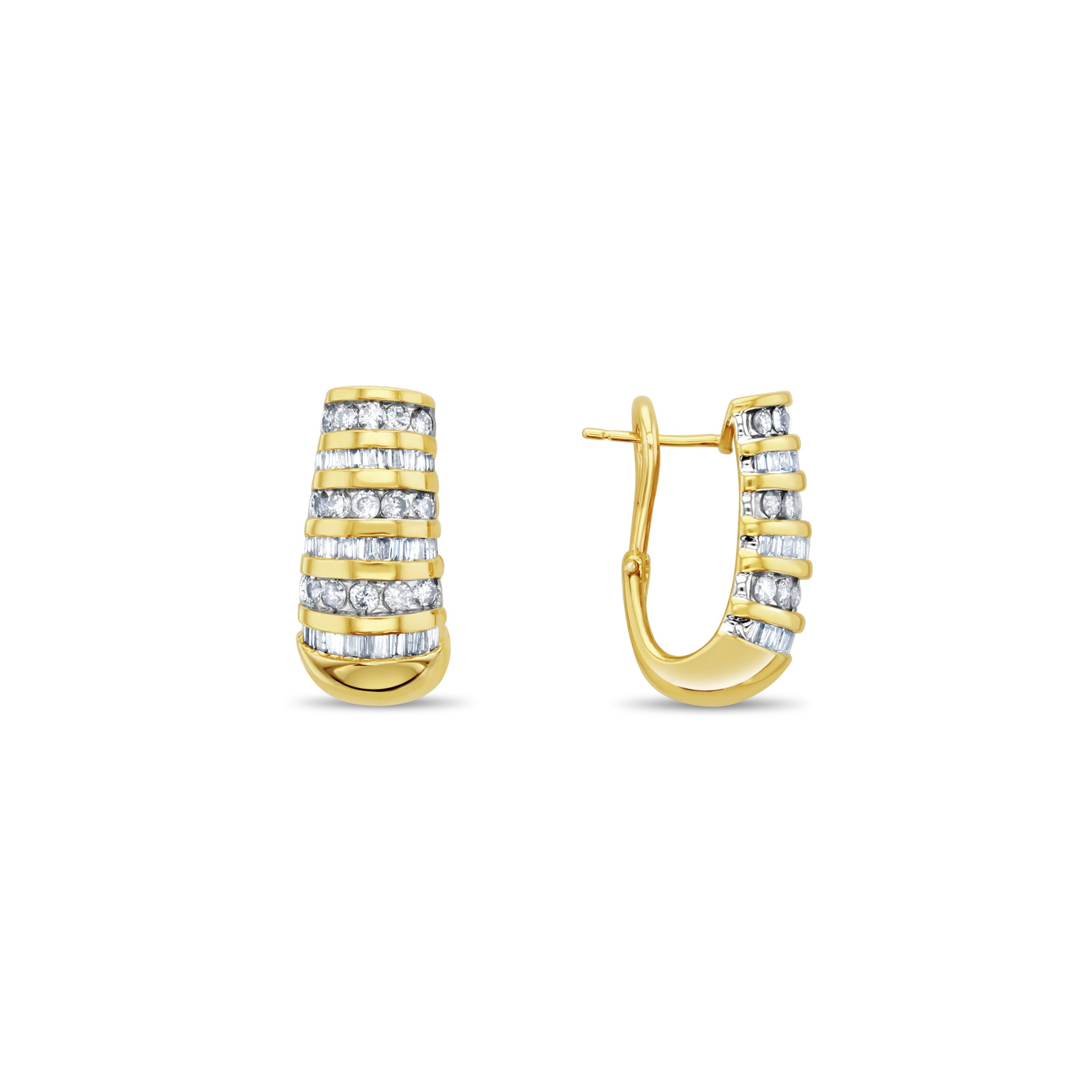 Pendientes de diamantes redondos y baguette de 2 quilates en oro amarillo de 14 k