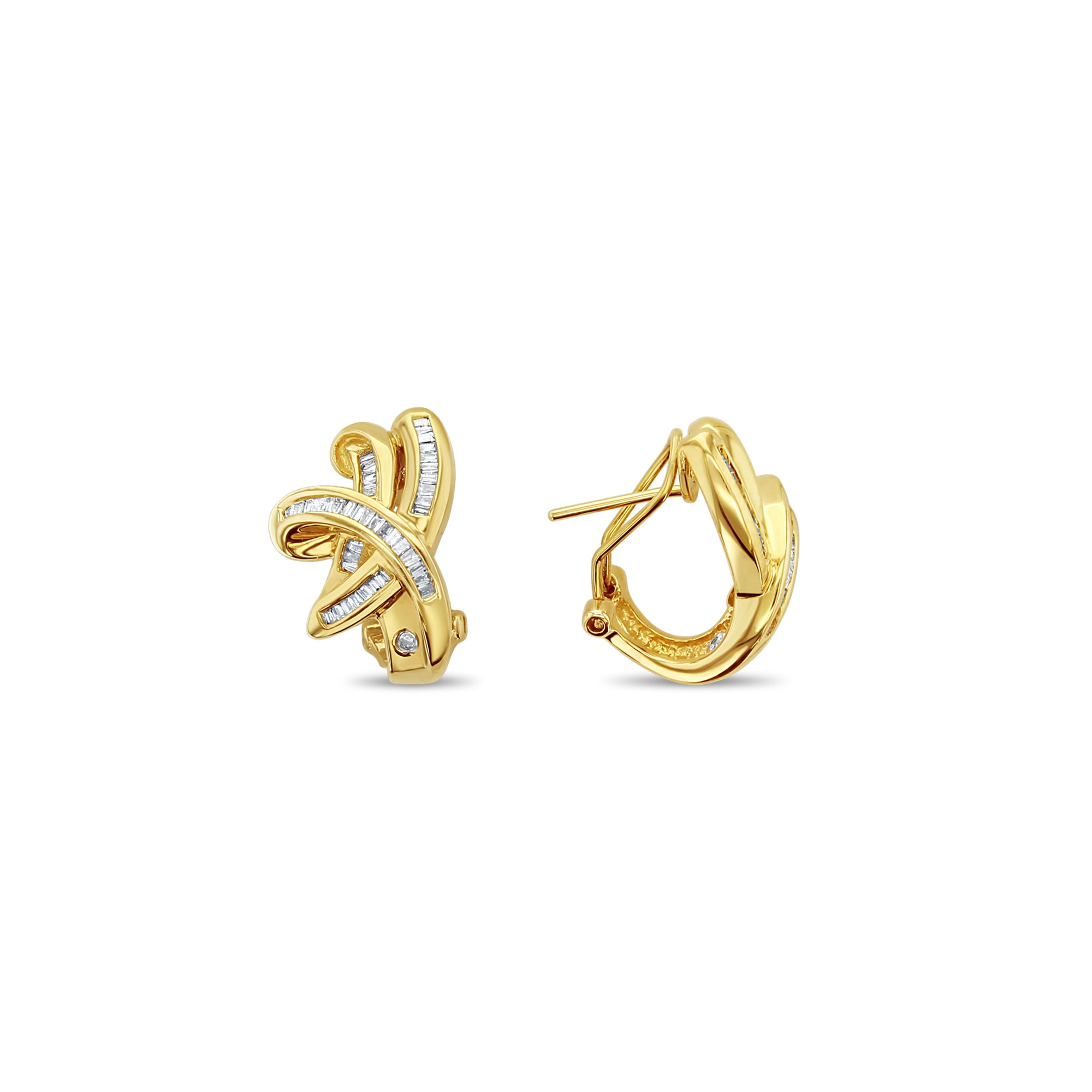 Boucles d'oreilles en or jaune 14 carats avec diamants baguette de 0,73 ct