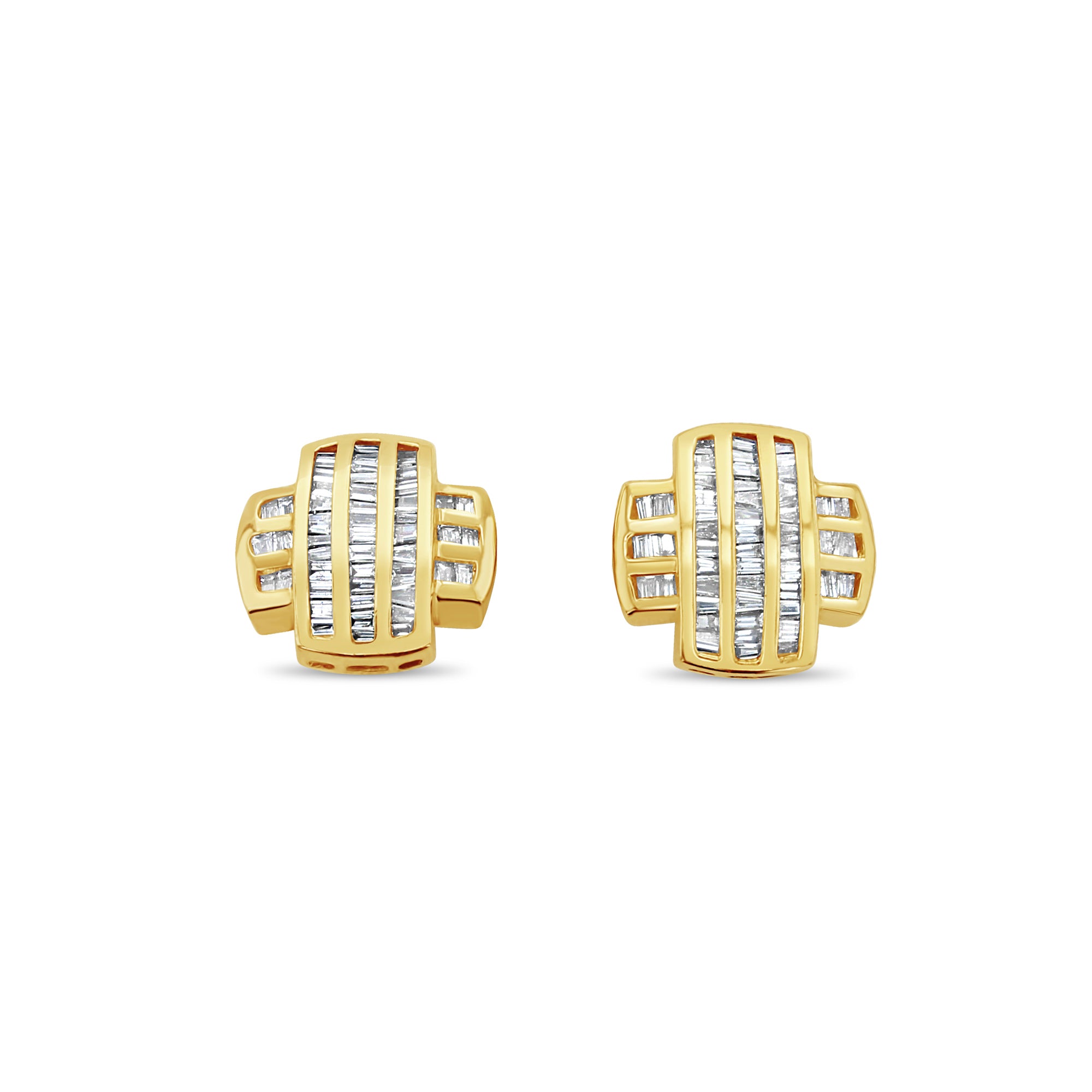 Pendientes de diamantes en forma de cruz con forma de baguette de 1,50 ct en oro amarillo de 14 k