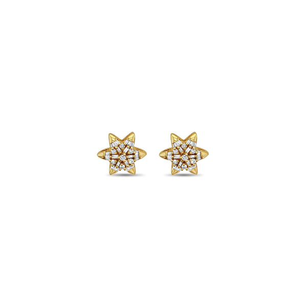 Star Shaped Baguette Diamond Earrings .77cttw 14k Yellow Gold