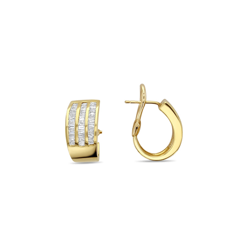 Triple Row Baguette Diamond Earrings .79cttw 14k Yellow Gold