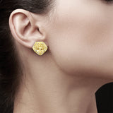 Seashell Shaped Earrings with Dog Design .32ttw 14k Yellow Gold