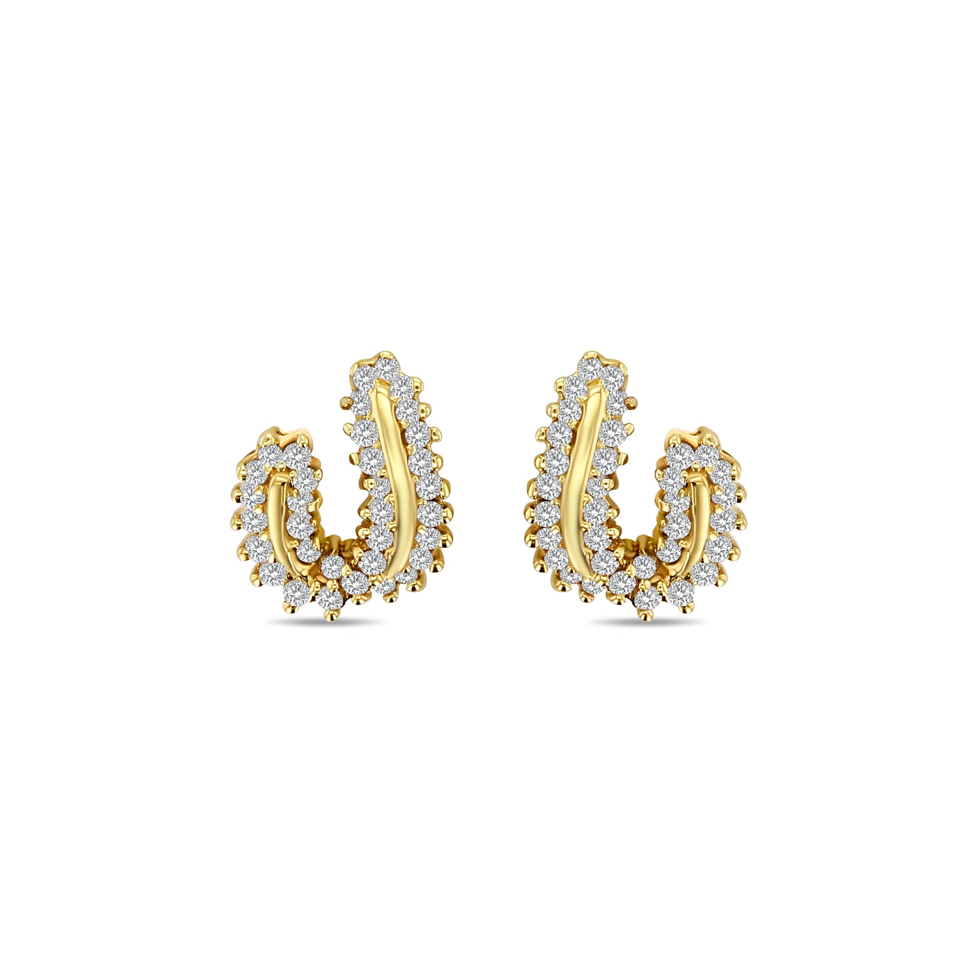 Two Carat Diamond Swoosh Style Earrings 14k Yellow Gold