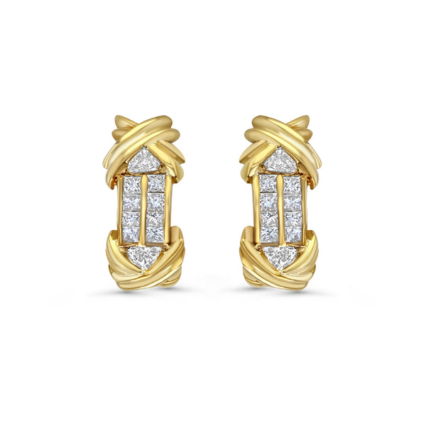 Double 'X' Princess & Trillion Cut Diamond Earrings 14k Yellow Gold