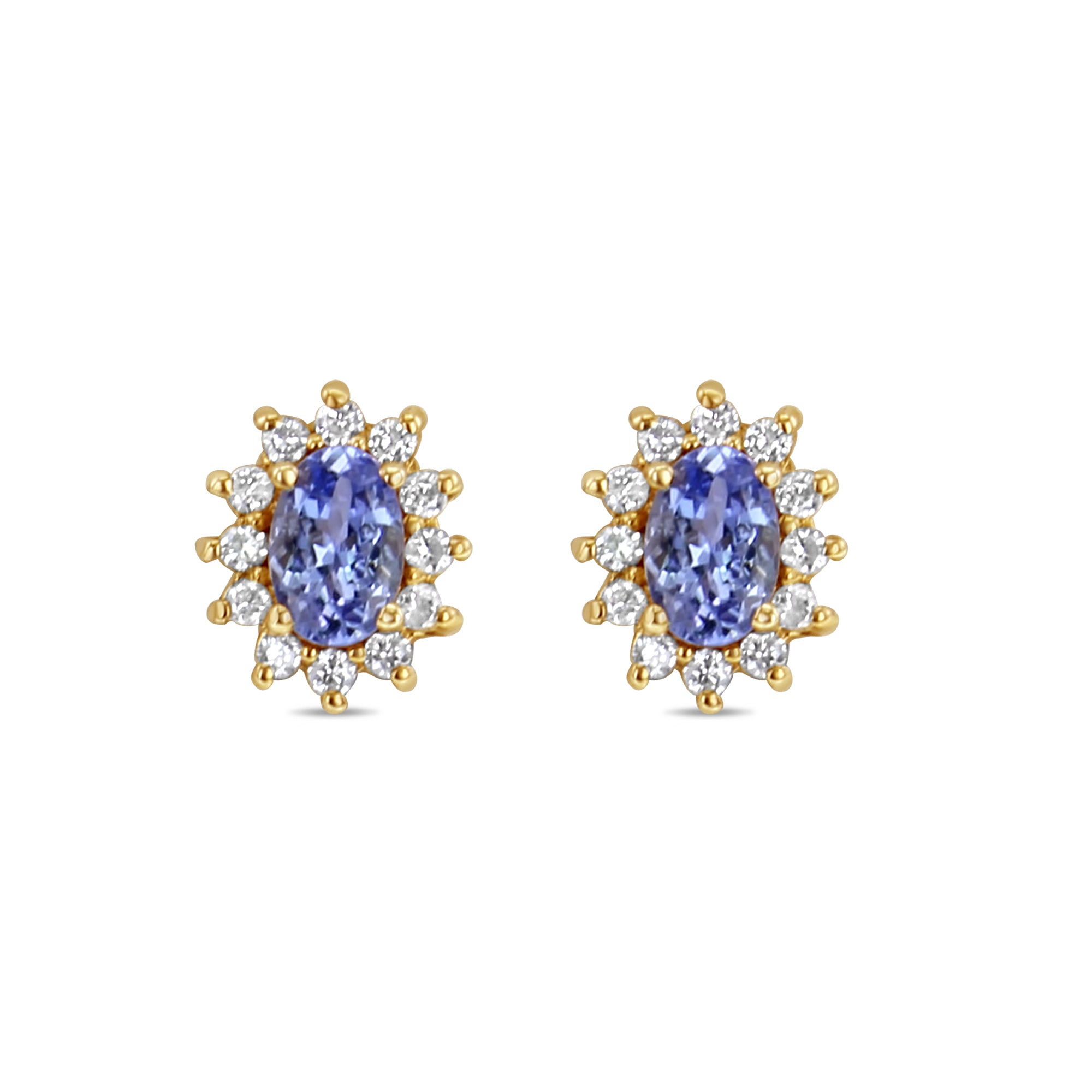 Tanzanite Diamond Halo Studs 14k Yellow Gold