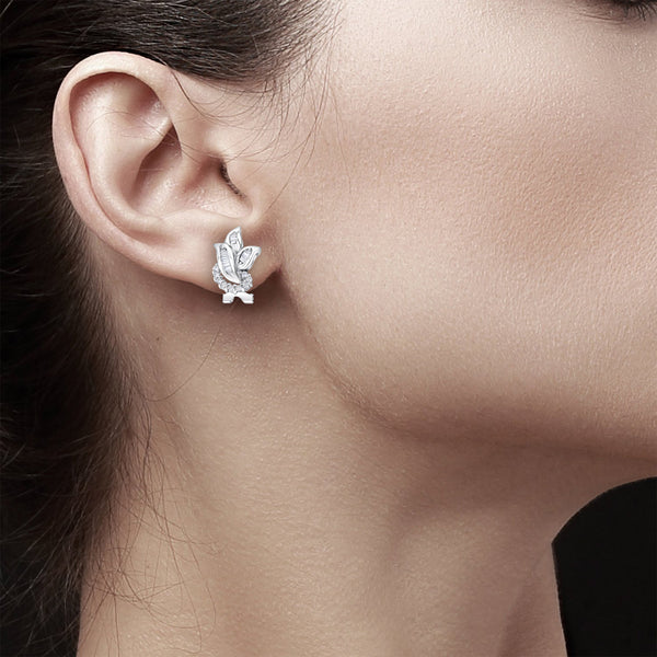 Baguette Diamond Leaf Shaped Lever Back Earrings