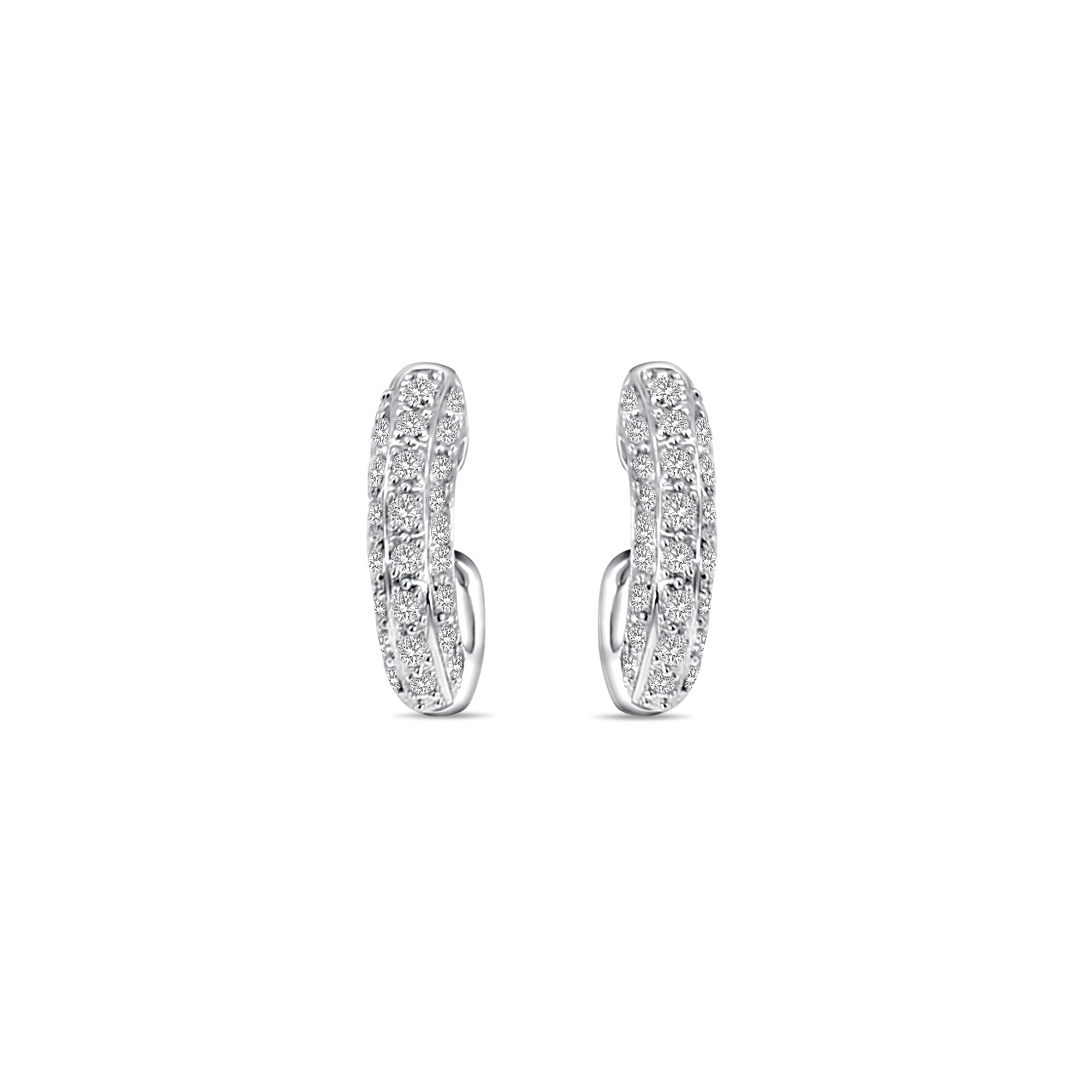 Diamond Pave Hoop Huggie Earrings 14k White Gold