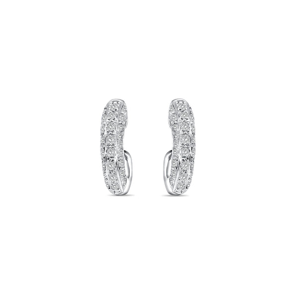 Diamond Pave Hoop Huggie Earrings 14k White Gold