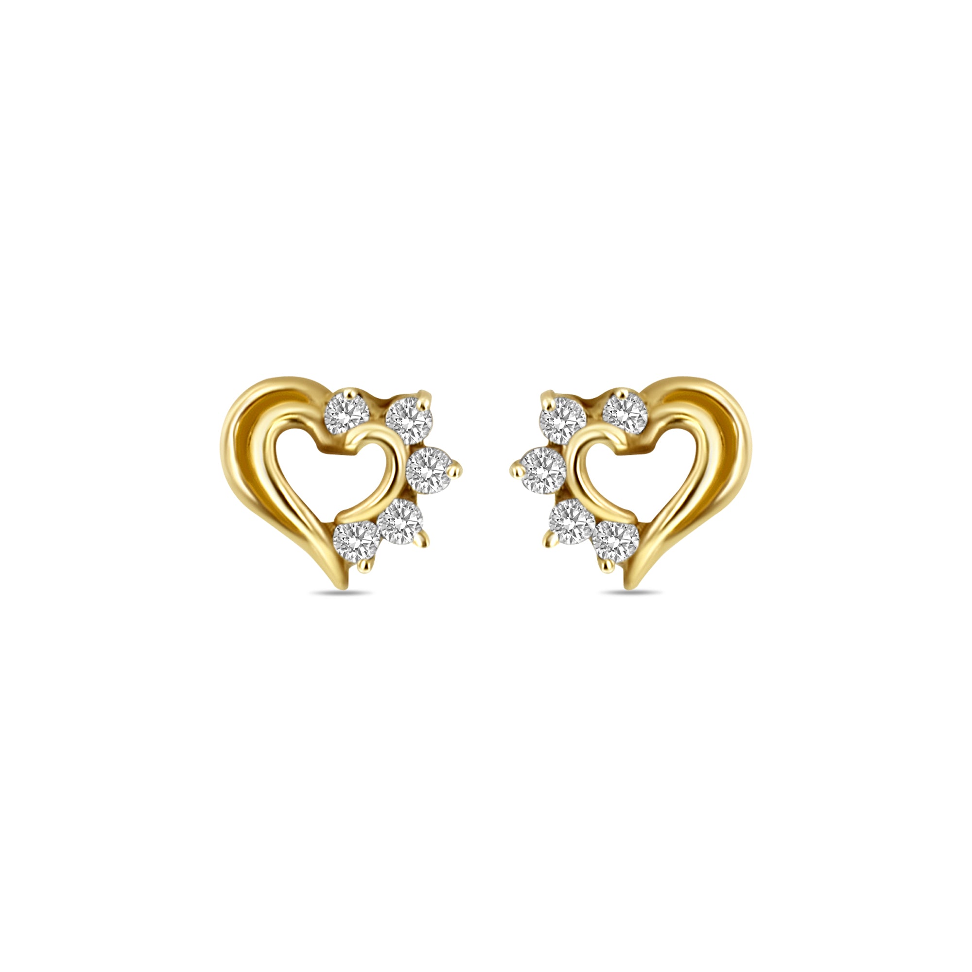 Heart Shaped Cutout Diamond Studs .19cttw 14k Yellow Gold