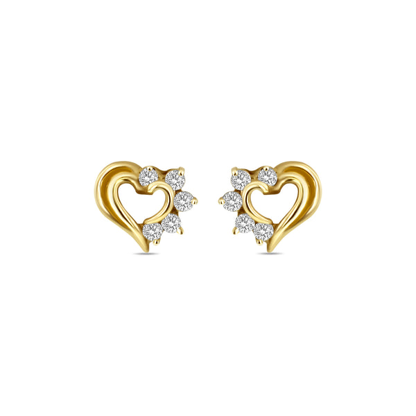 Heart Shaped Cutout Diamond Studs .19cttw 14k Yellow Gold