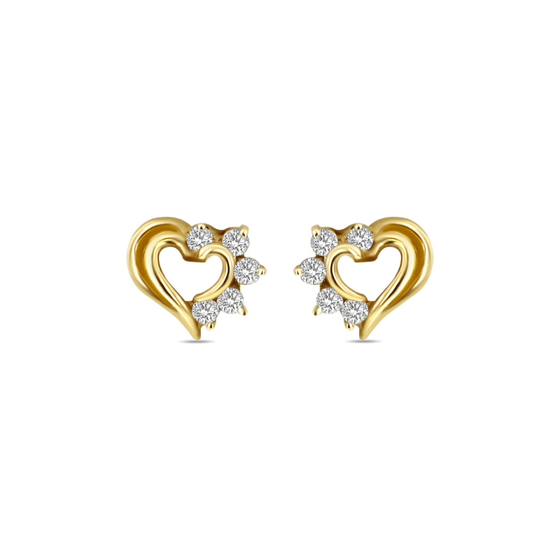 Heart Shaped Cutout Diamond Studs .19cttw 14k Yellow Gold