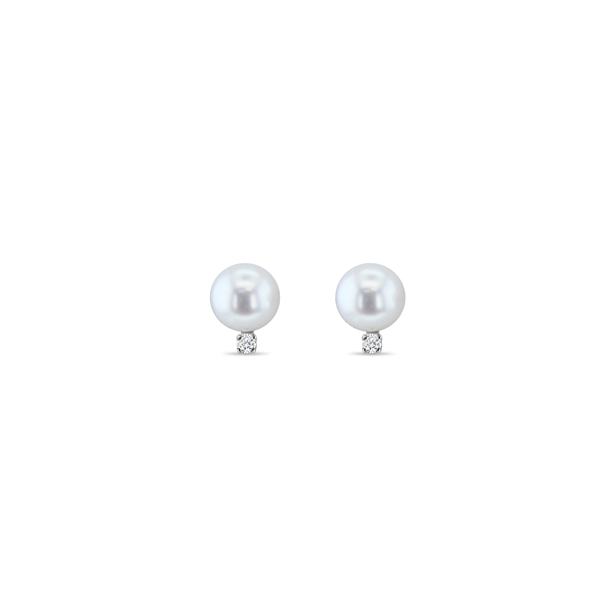 Freshwater Pearl  & Diamond Stud Earrings