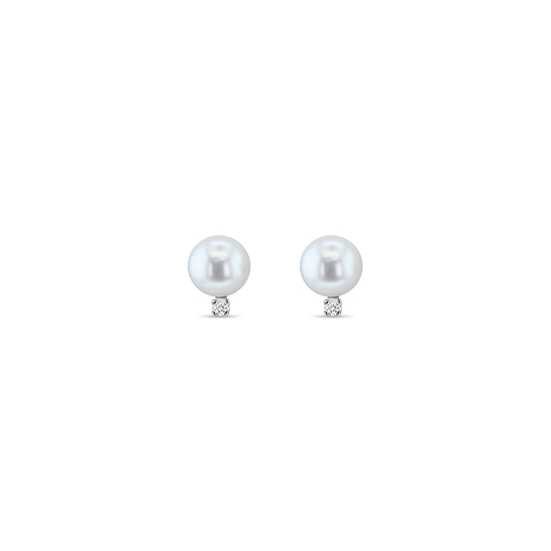 Pendientes de oro blanco de 14 k con diamantes y perlas de agua dulce de 7 mm