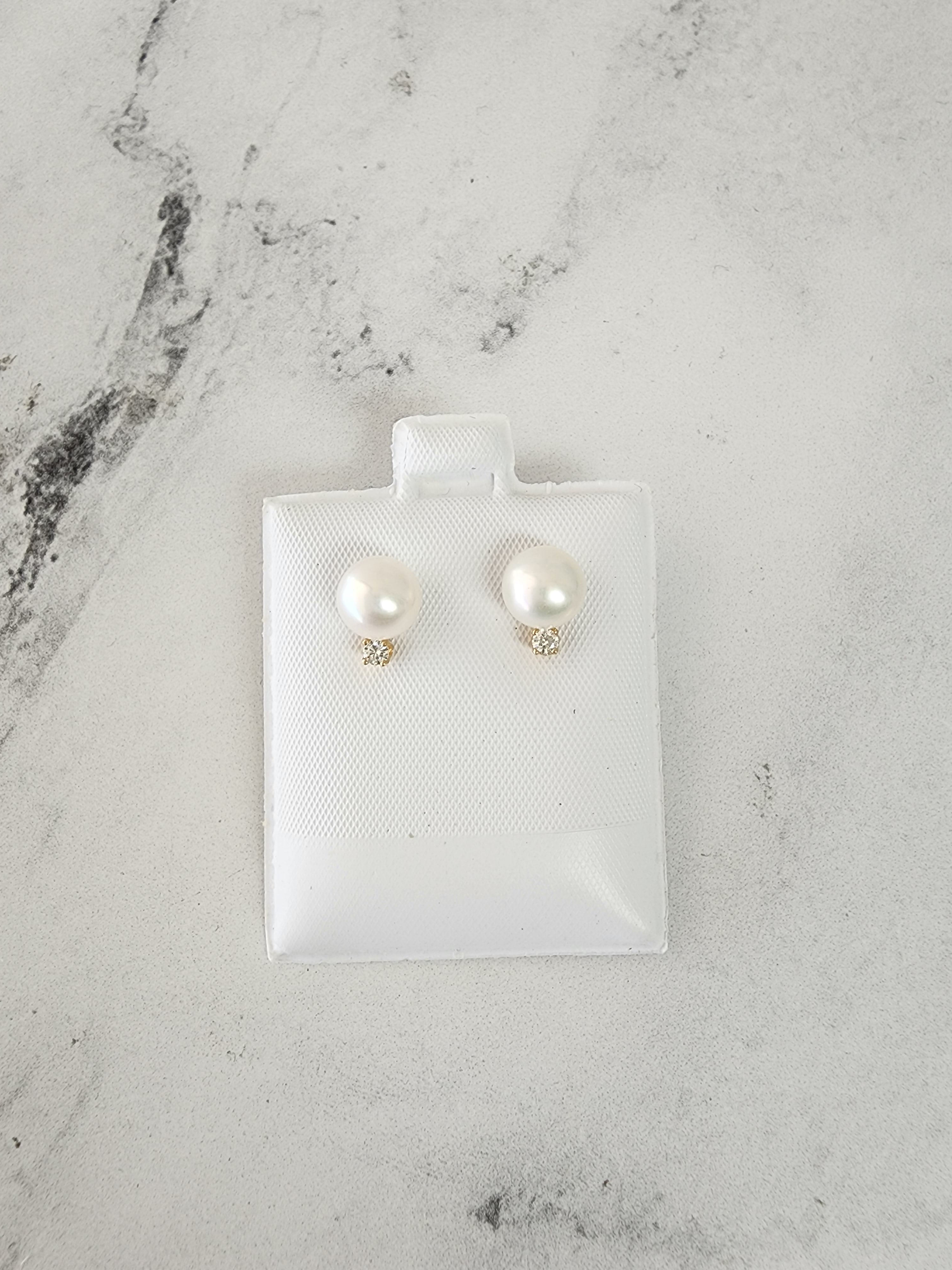 Freshwater Pearl  & Diamond Studs 