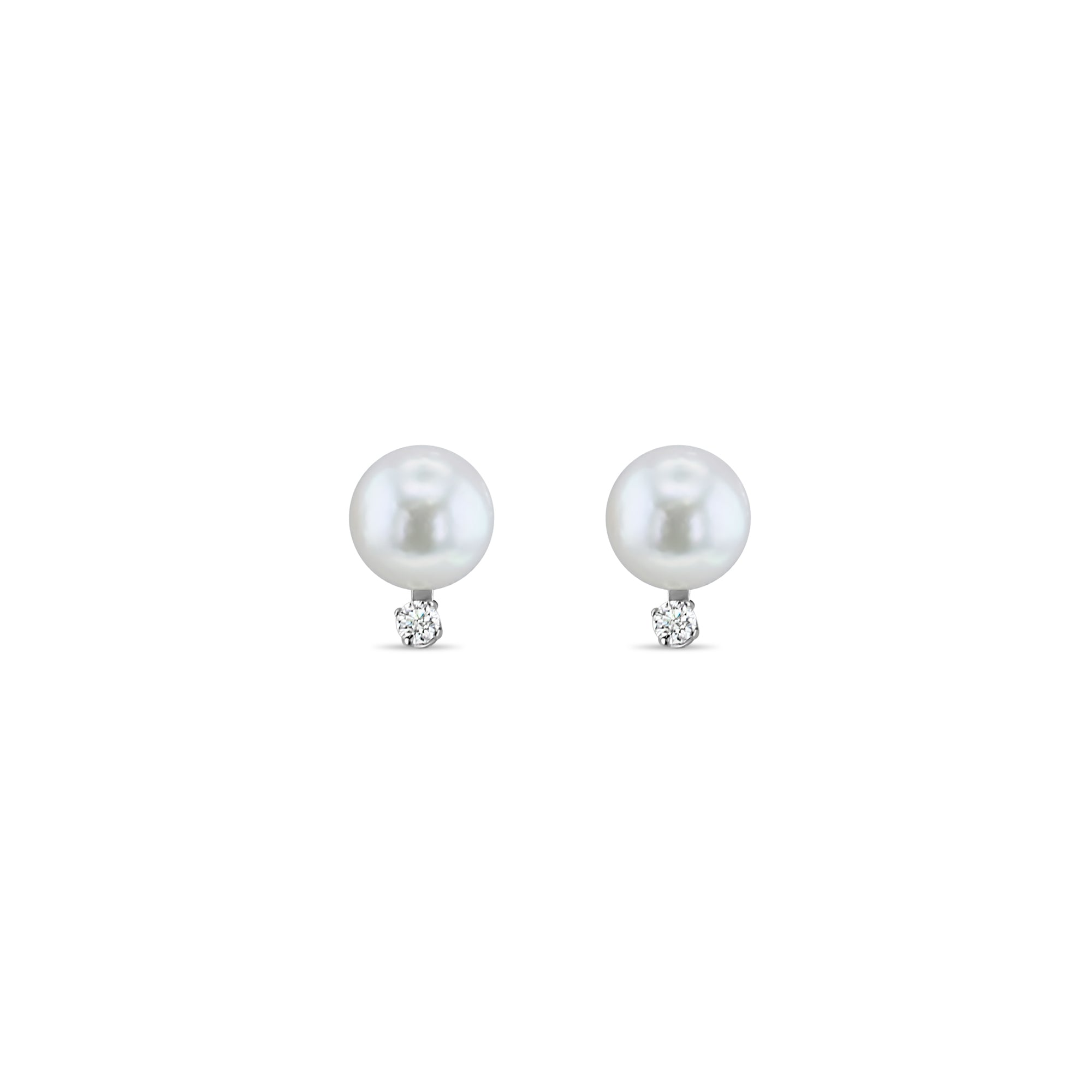 Freshwater Pearl  & Diamond Stud Earrings