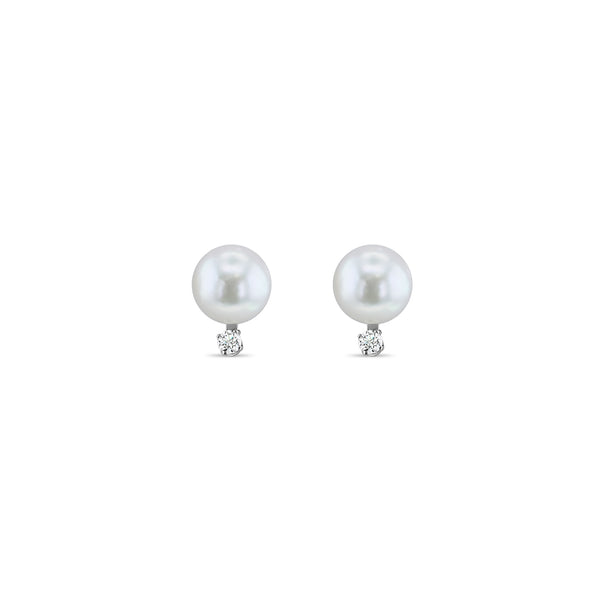 Freshwater Pearl  & Diamond Stud Earrings