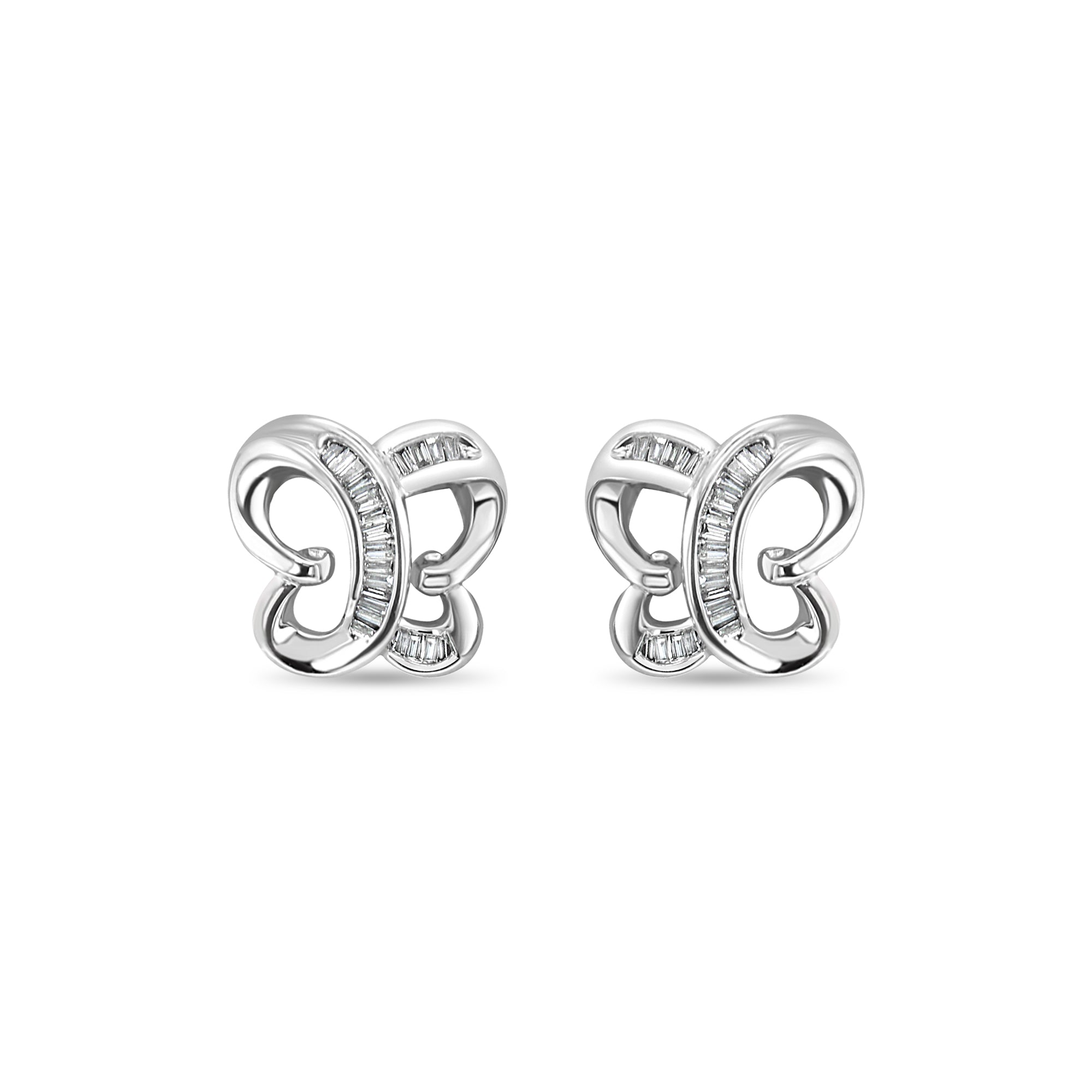 Butterfly Baguette Diamond Earrings 18k White Gold