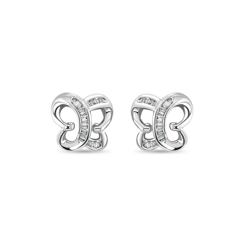 Butterfly Baguette Diamond Earrings 18k White Gold