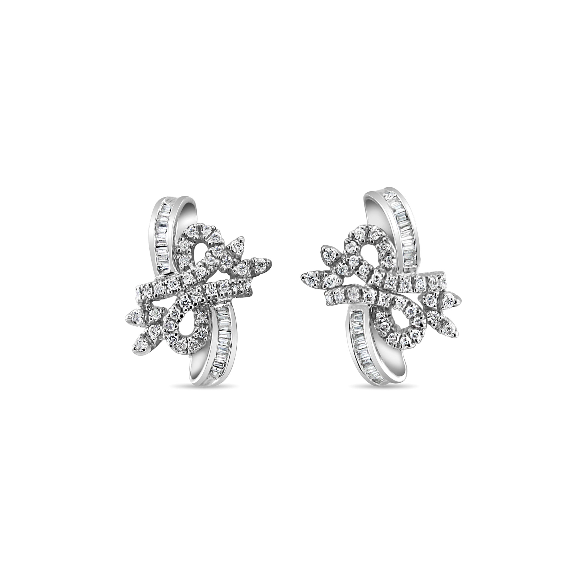 One Carat Ribbon Style Diamond Earrings