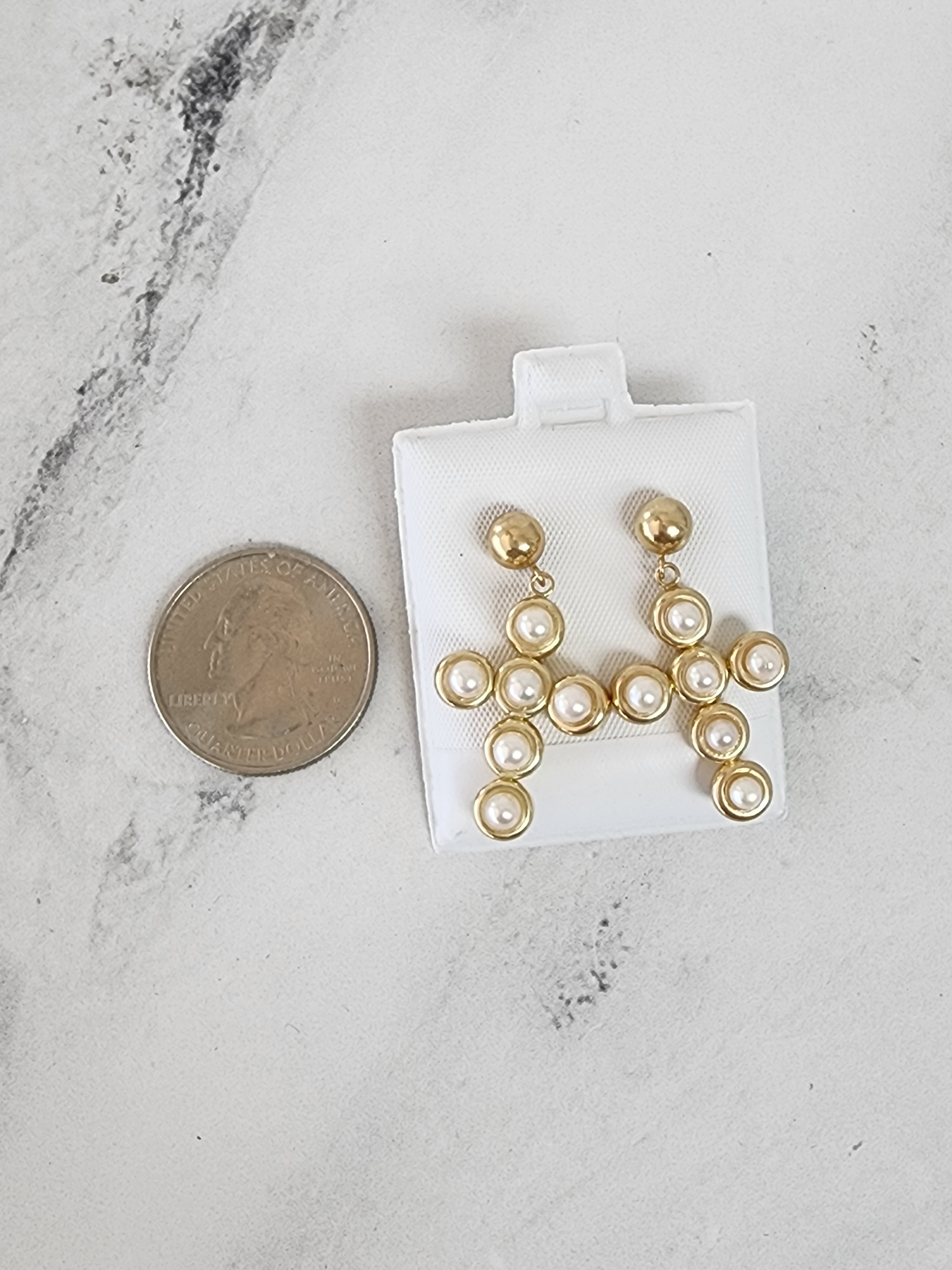 Dangling Pearl Cross Earrings