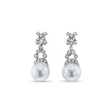 'X' Pearl & Diamond Pave Earrings 14k White Gold