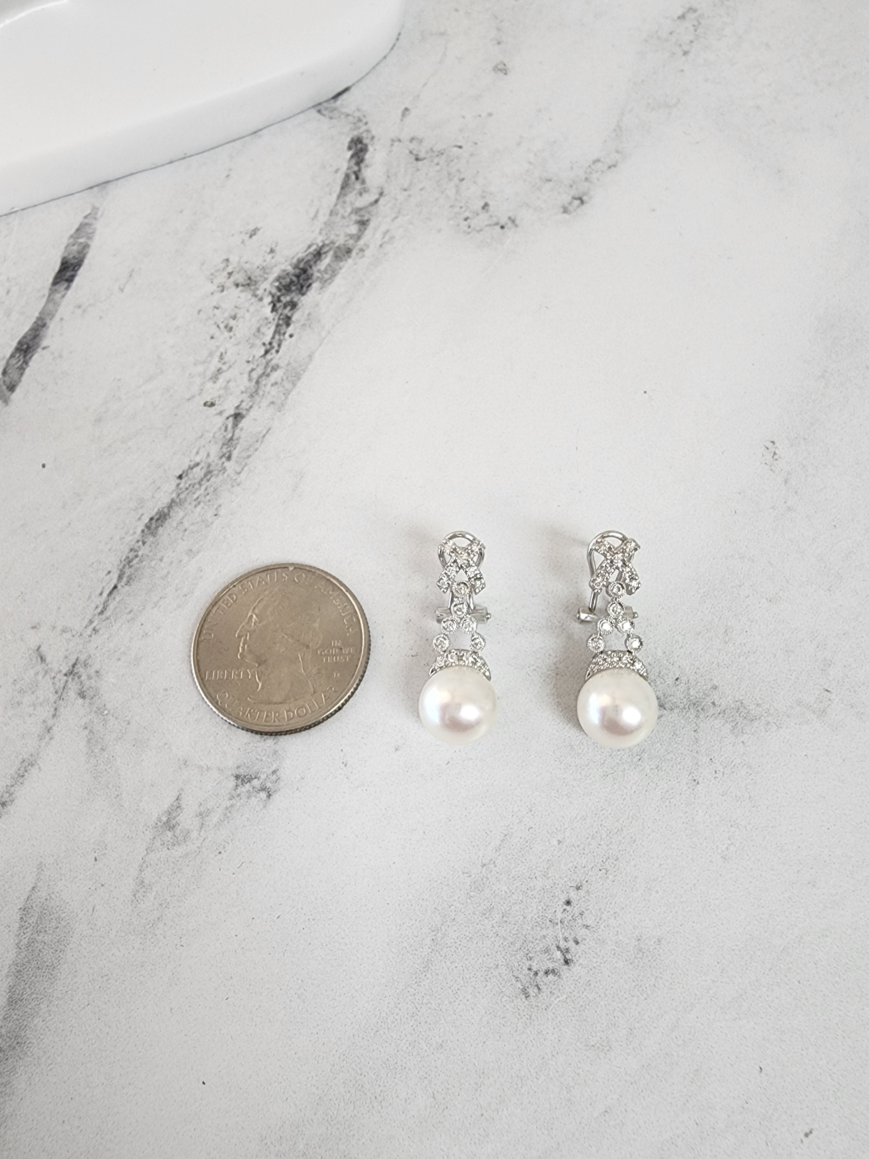 'X' Pearl & Diamond Pave Earrings 14k White Gold