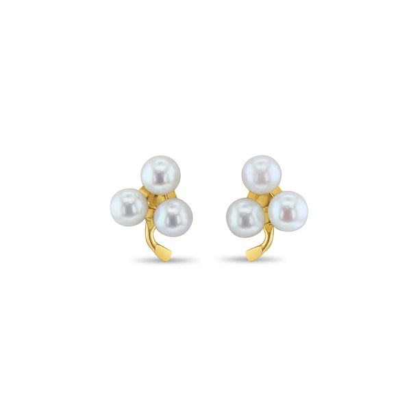 Three Pearl Cluster Studs 14k Yellow Gold