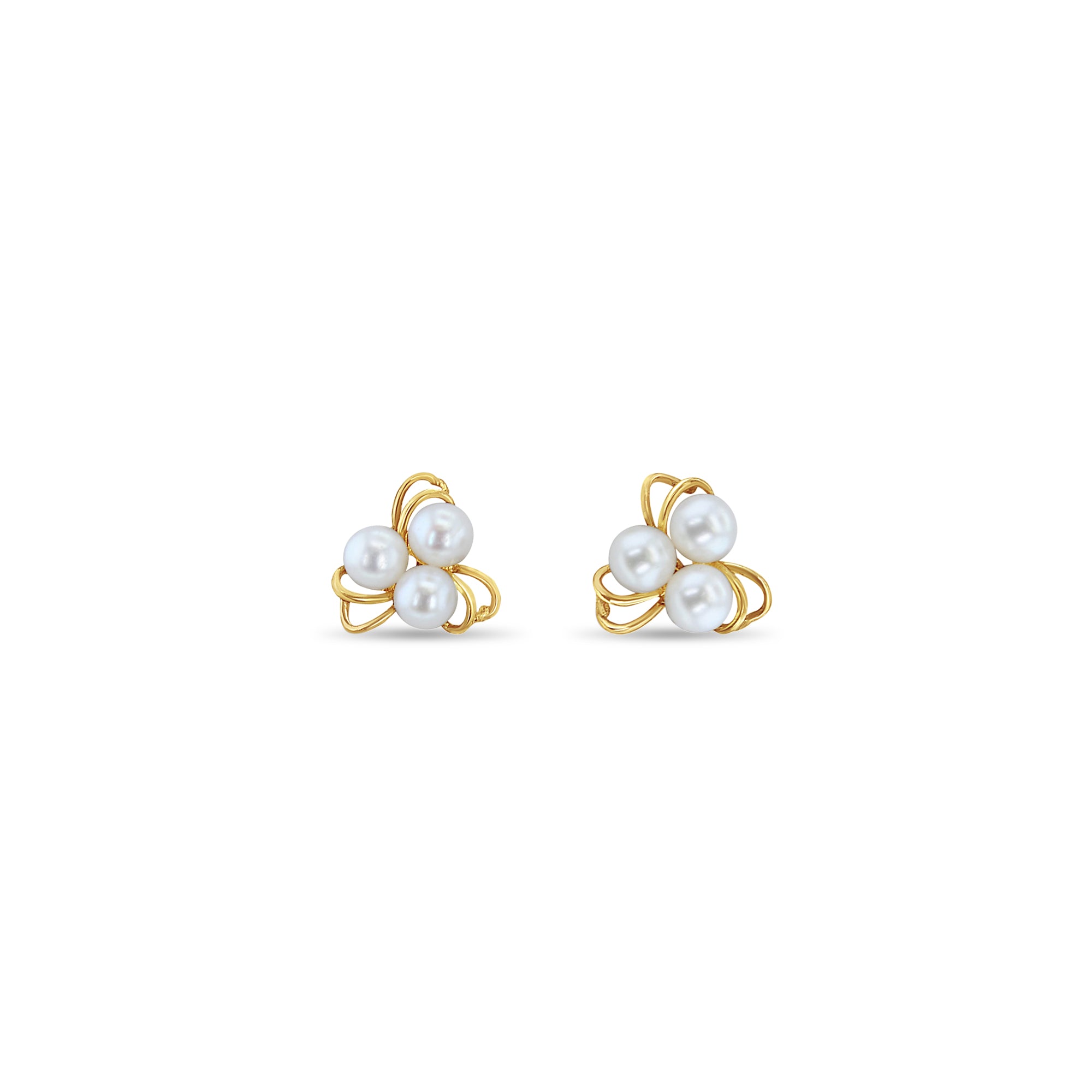 Three Pearl Cluster Earrings 14k Yellow Gold