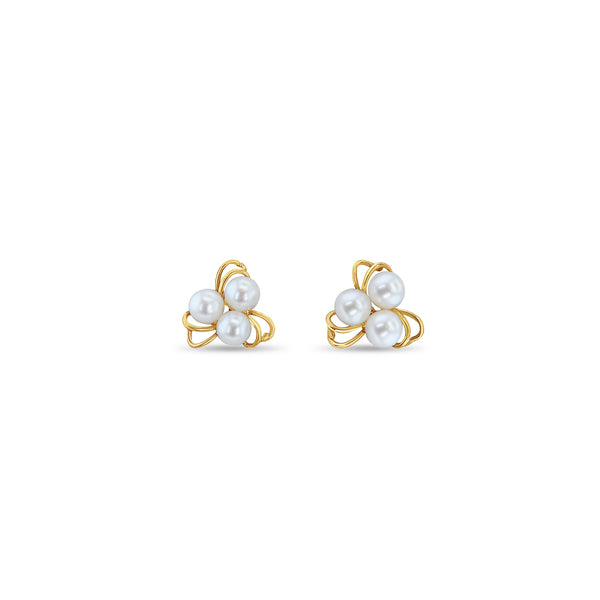 Three Pearl Cluster Earrings 14k Yellow Gold
