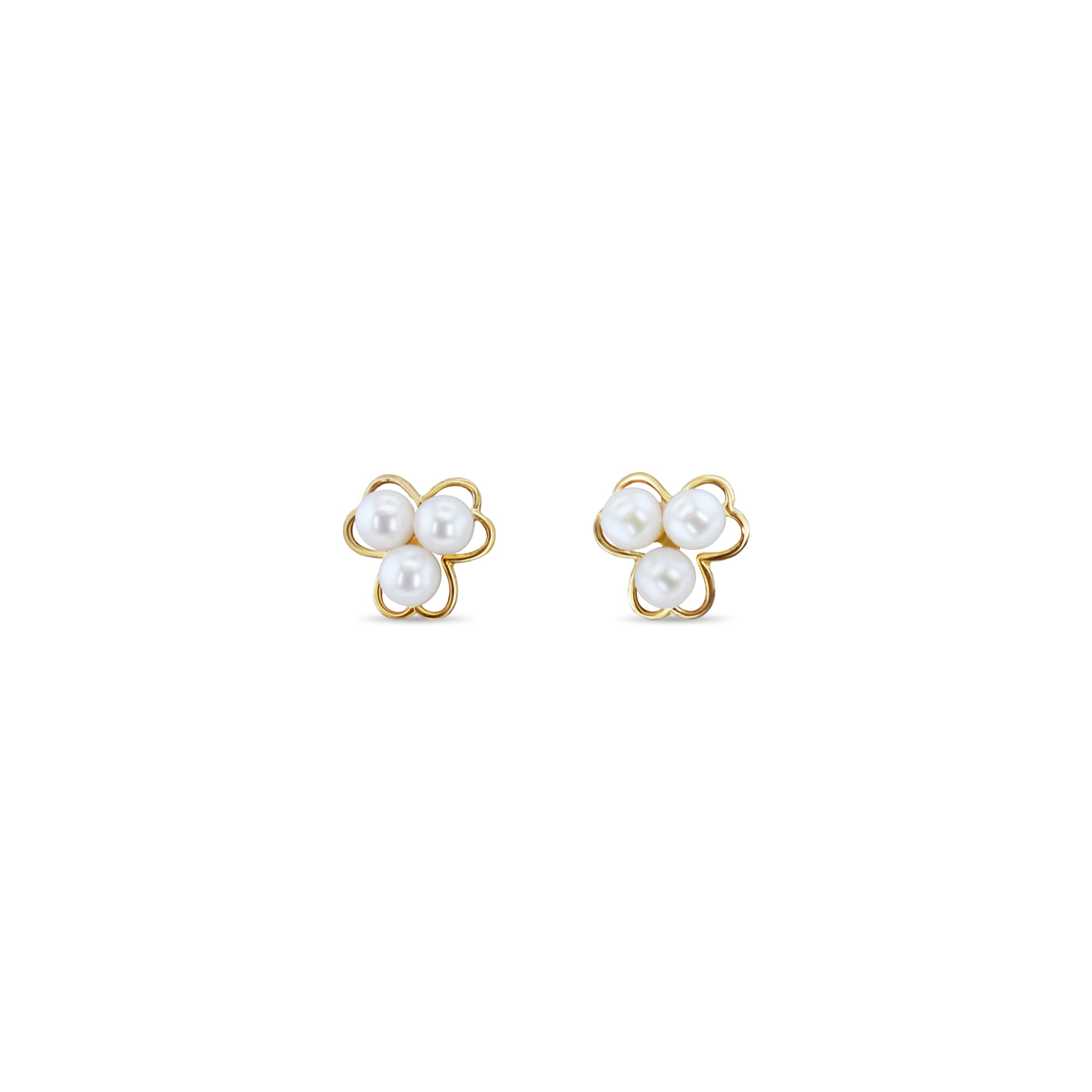 Three Pearl Cluster with Gold Frame Studs