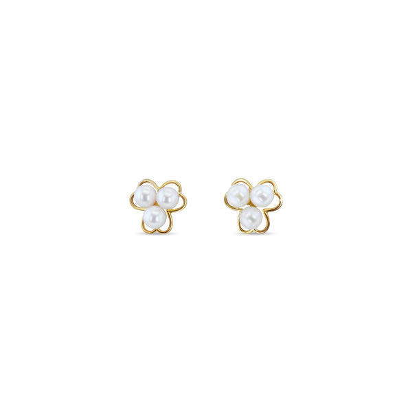 Three Pearl Cluster with Gold Frame Studs