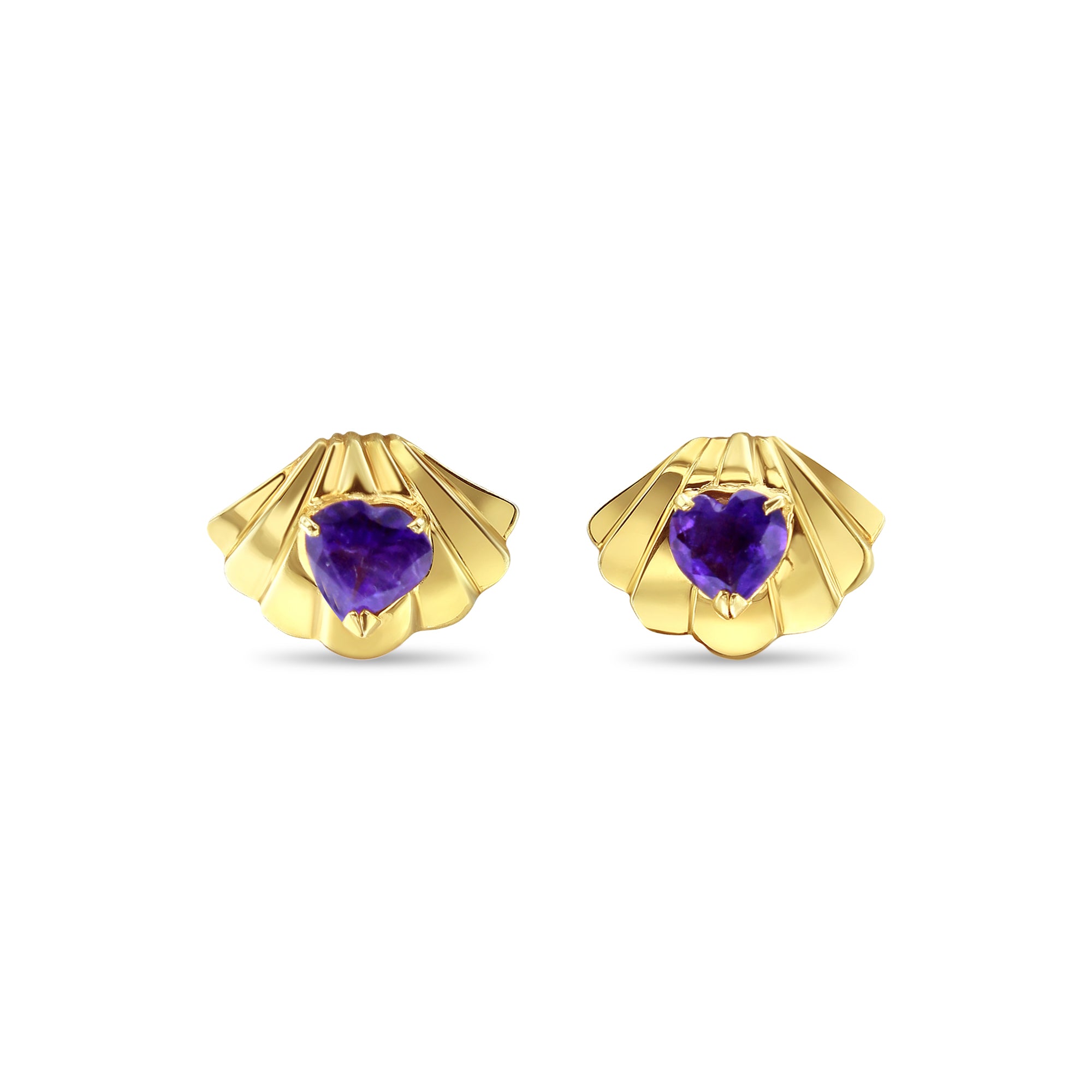 Heart Shaped Amethyst Seashell Shaped Earrings