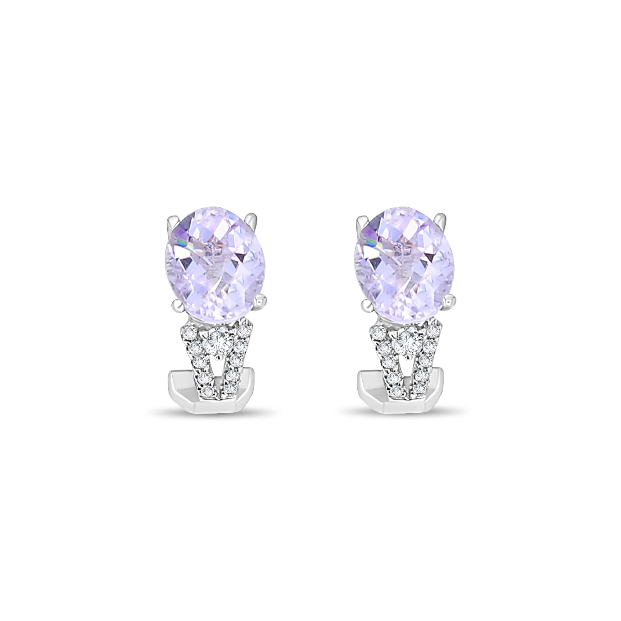 Pendientes de diamantes y amatista ovalada de 0,43 ct en oro blanco de 14 k