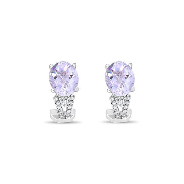 Oval Amethyst Diamond Earrings .43cttw 14k White Gold