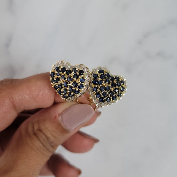 3 Carat Heart Shaped Sapphire & Diamond Earrings