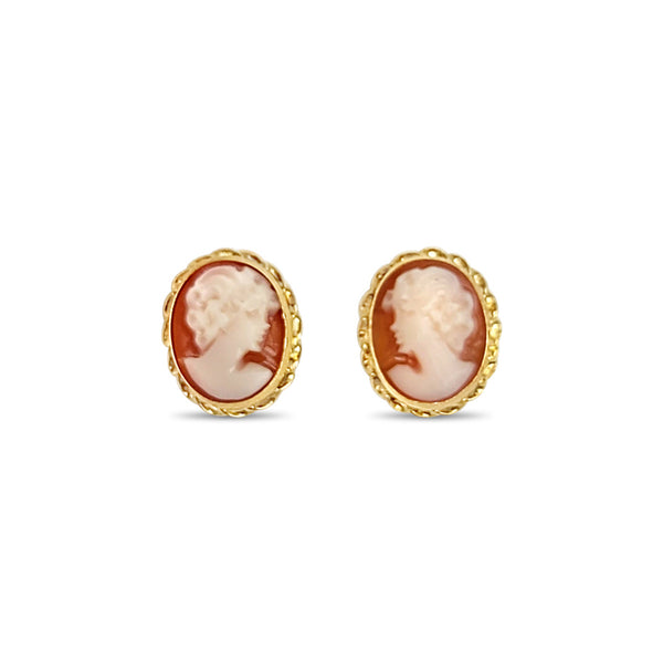 Pink Cameo Earrings 14k Yellow Gold