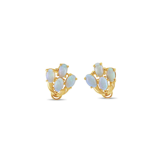 Oval Opal Cluster Earrings 14k Yellow Gold