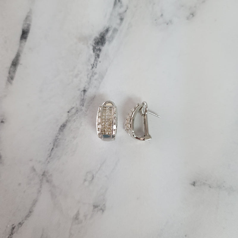 Princess & Baguette Diamond Clip-On Earrings 1.37cttw 14k White Gold