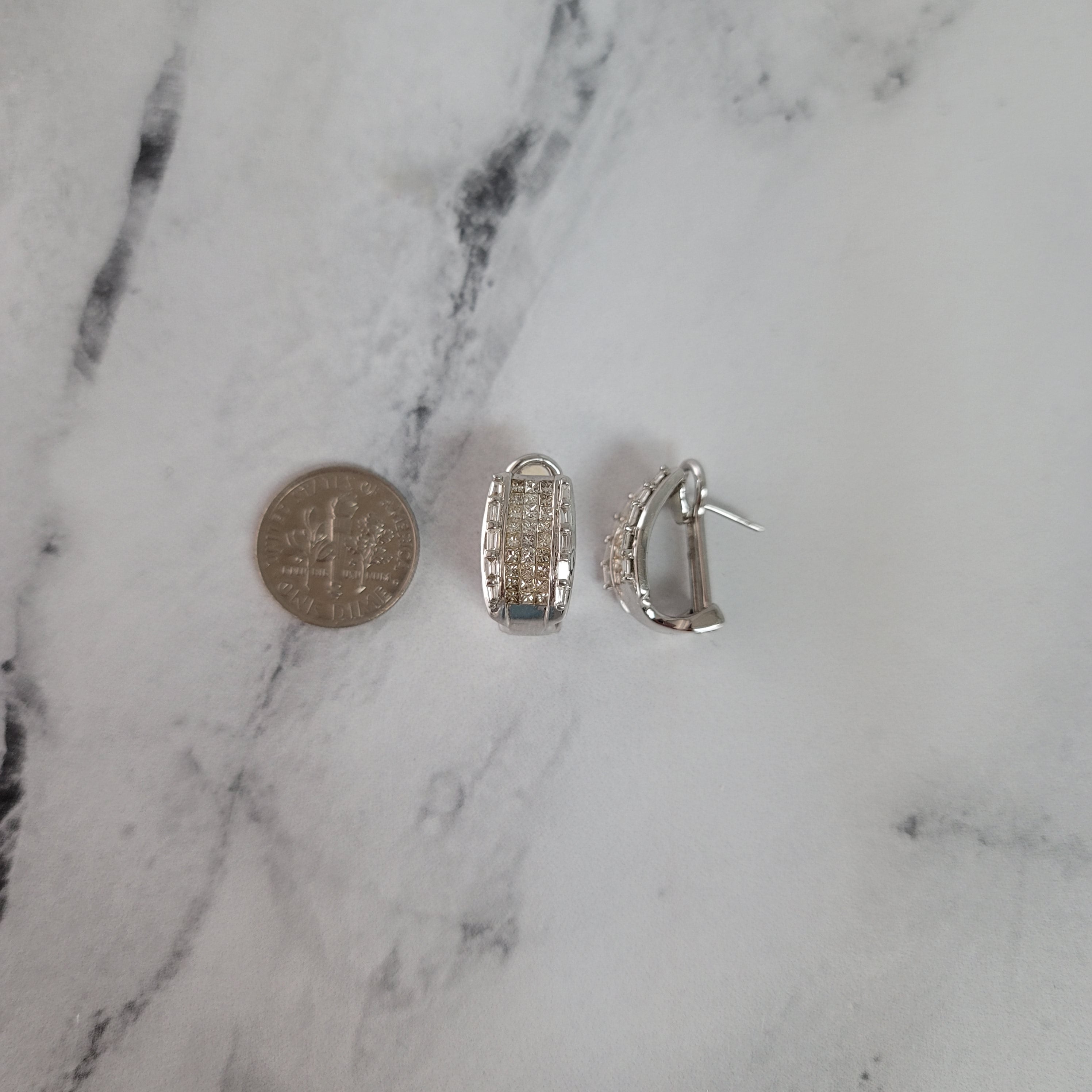 Princess & Baguette Diamond Clip-On Earrings 1.37cttw 14k White Gold