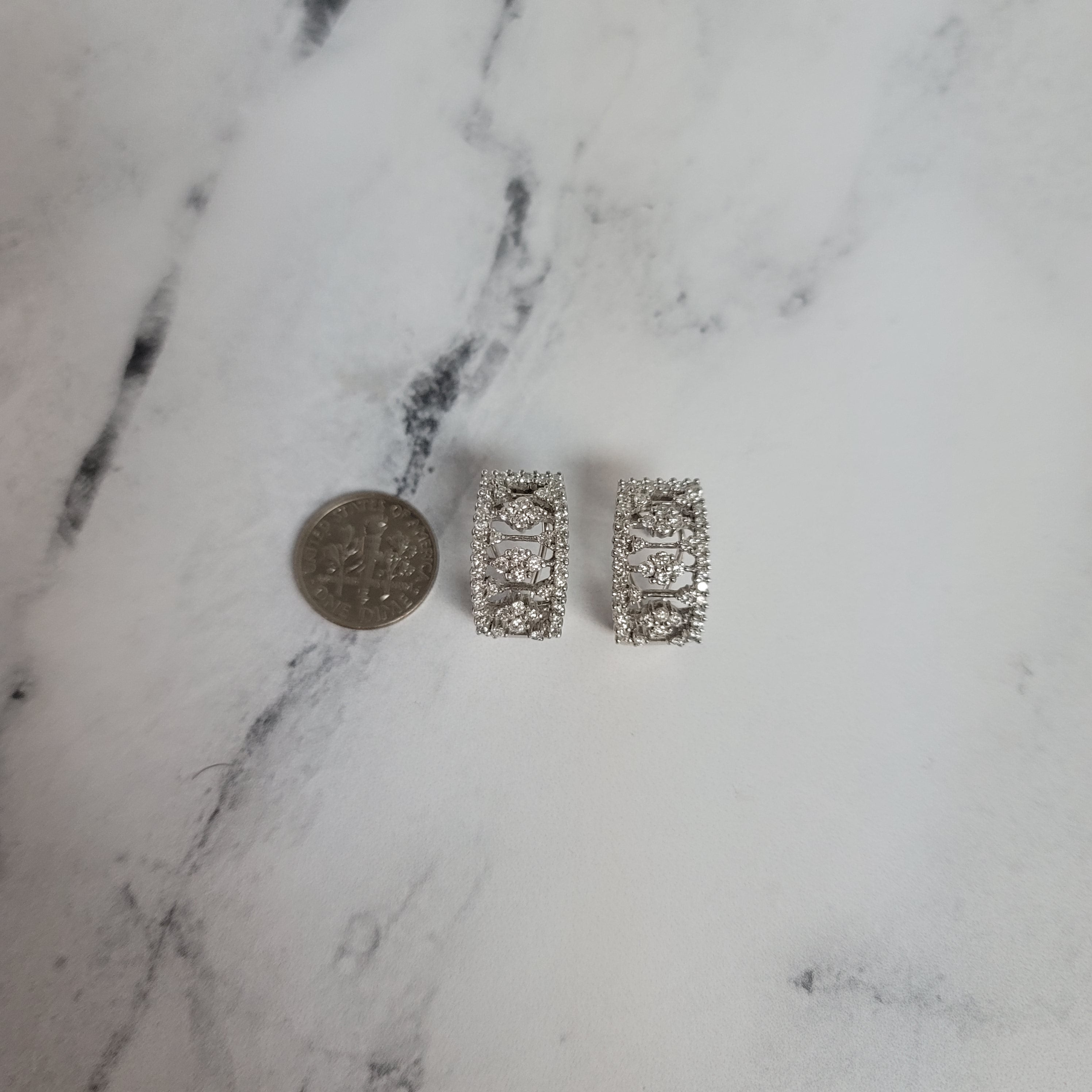 Vintage Style Diamond Pave Clip-On Earrings 2.30cttw 14k White Gold