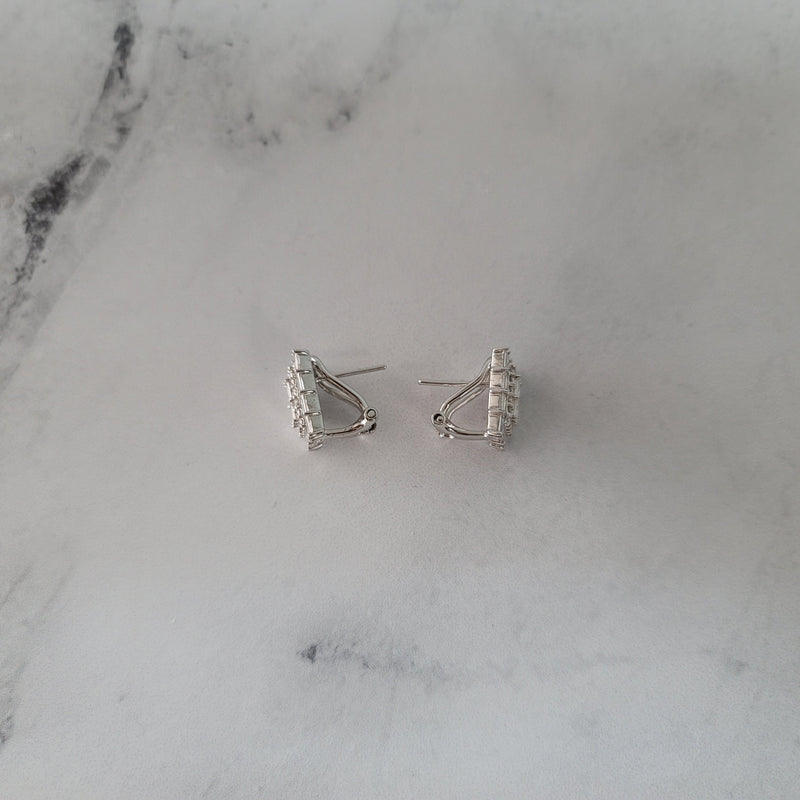 Rectangle Round & Baguette Diamond Cluster Earrings 2.92cttw 18k White Gold