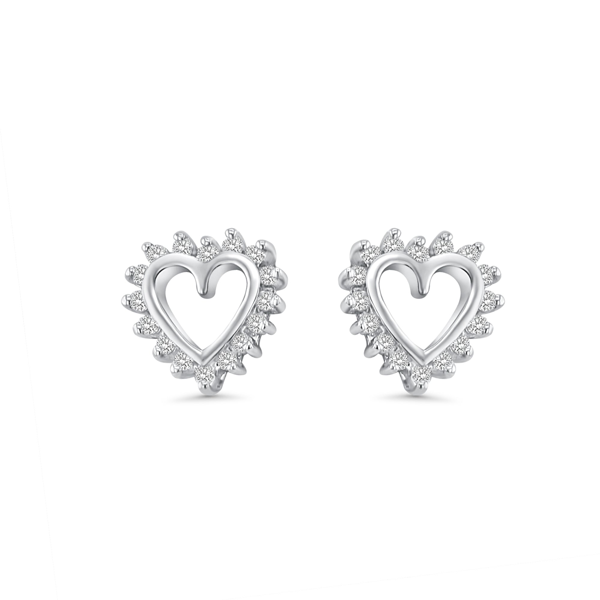 Heart Shaped Cutout Diamond Studs .25cttw 14k White Gold