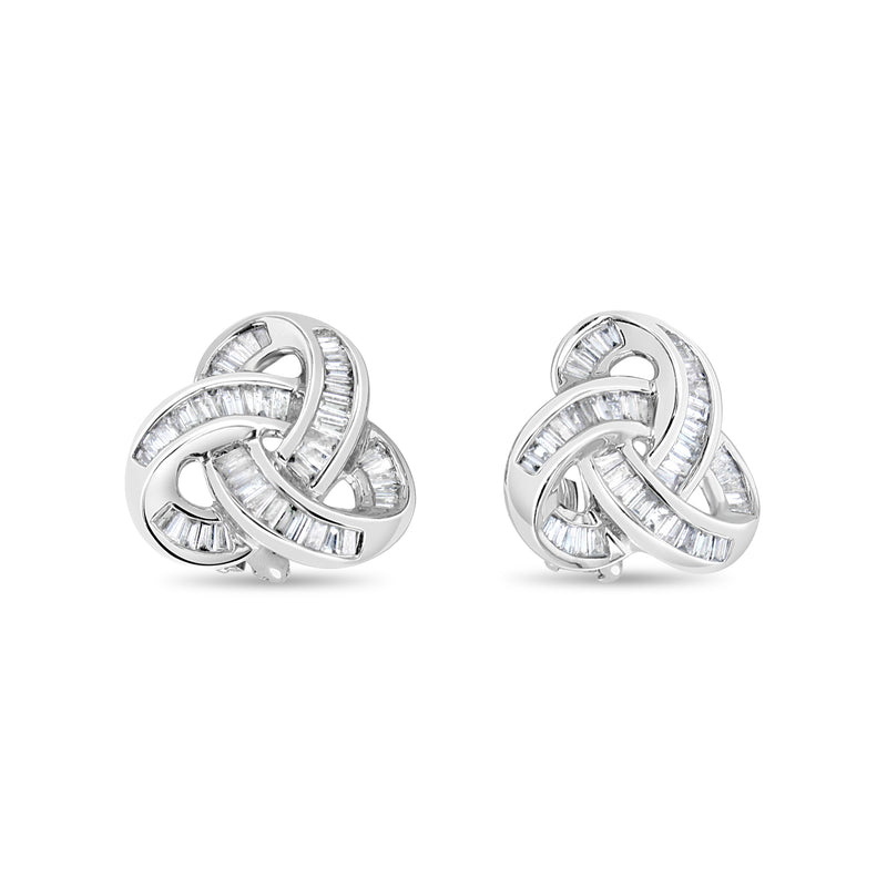 2 Carat Knot Style Diamond Baguette Clip On Earrings